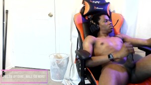 Cute black twink cums after jerking off while working from home