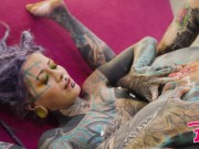 Tattoo Cute Girl Masturbating, Playing With Her Pussy And Ass, Rides Her Anal With A Huge Dildo And Gapes Prolapse 3/16