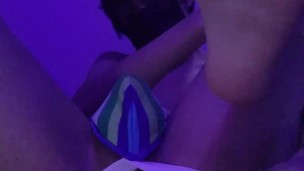 Masked twink uses dildo on himself