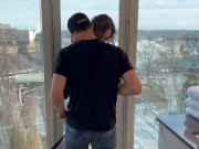 Fucking 2 guys in hotel window / Husband shares wife with friend / Public fucking 1/16