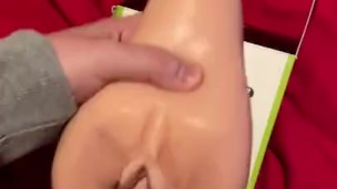 Playing with my silicone pussy and cuming all over the bed 