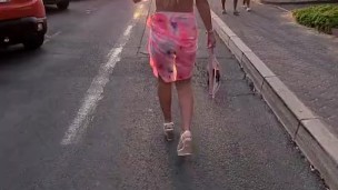 Topless Walking On The Public Street