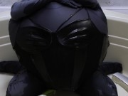 WWM - Black Corset and Zentai Inflation 15/16