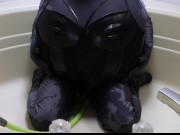 WWM - Black Corset and Zentai Inflation 7/16