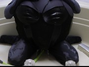 WWM - Black Corset and Zentai Inflation 9/16