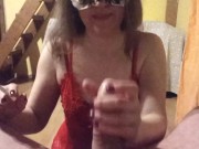 She smokes a cigarette, while gives me a a blowjob (cum on face) 3/16