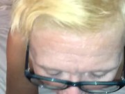 Milf sucking bbc. She had a hard time putting a magnum on me. XL in the future. Priceless look! 😉 2/16