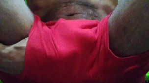Getting excited in red shorts