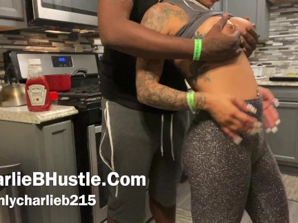 CharlieBhustle gets fucked while cooking coming in from the club