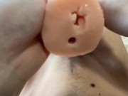 Japanese boy ejaculated a lot with a penetrating masturbator. | 貫通するオナホールで大量に射精してみた