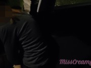 Dogging my wife in public car parking after work and a voyeur fucks her pussy until multi-orgasm 4/16