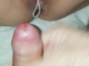 Massive cumshot over the wifes pussy with love balls inside her pussy 1/16