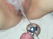 Massive cumshot over the wifes pussy with love balls inside her pussy 15/16