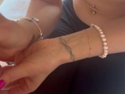 Kitchen blowjob and cum on leggings and feet  9/16