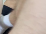 Footjob blowjob on the sofa and cum on black leggings  12/16