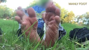 TINY WHITE ANKLE SOCKS - AMAZING TICKLE TOOL PICKED UP WHILE WALKING - MANLYFOOT - 🪶 🦶