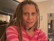  Beautiful green eyed blonde with dreads gives foot fetish handjob 11/16