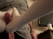  Beautiful green eyed blonde with dreads gives foot fetish handjob 3/16