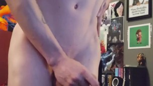 Femboy in thigh highs releasing massive cum shot!