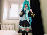 Cutie Vocaloid Hatsune Miku came to visit a fan after the concert, sucked his cock and fucked him 2/16