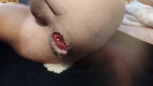 Cum Whore Pushes Out Loads