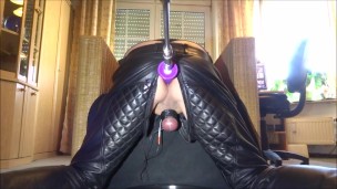 Prostate massage with fuck machine and cock e-stim - cum milking