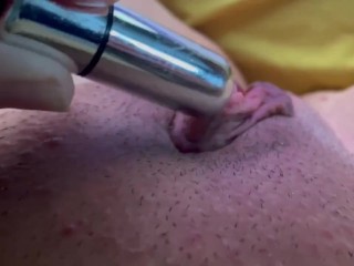 Playing With Big Clit and Vibrator Bullet Close Up