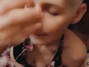 Sniffing Cock, Balls, Ass after Hard Day. Short Hair skinny amateur girl. Smell Fetish. 16/16