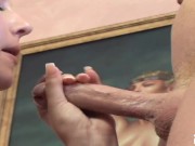 Young chick blows older guy with big cock at casting