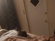 Beautiful white girl smokes in black night gown  with a roommate part 2