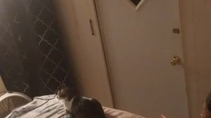 Beautiful white girl smokes in black night gown with a roommate part 2