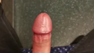 Horny uncut teen jerking and cumming on public train