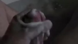 POV Stroking pumped cock in tub