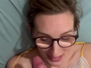 Glasses blowjob and Cumshot on black nylon  2/16