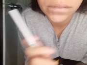 Hot girl masturbates in the bathroom  from her boyfriend/Smokes a cigarette / speed game  1/16
