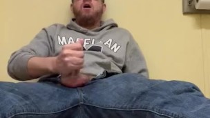 Jacking Off On the Bathroom Floor in My Jeans and Sweatshirt