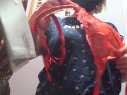 Fitting room mature bbw MILF trying on bras natural big saggy tits. 15/16