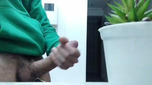 Masturbation and Cumshot Close up of a Big Cock in the Hallway of the House
