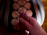 Milf in fishnet suit fucked from standing - pov
