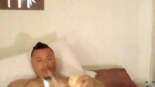 Thick hunk jacking off with fleshlight having an intense orgasm shooting his own load all over
