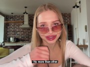 Sexy whore sucks dirty in glasses