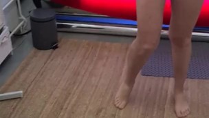 Hot Milf's striptease before Solarium