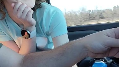 RoadHead, sucking and stroking him while he drives down the highway until he cums in my mouth!