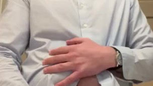 He Plops His Balls on the Bathroom Counter and Jacks Off in a Blue Shirt and Sunglasses