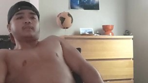 Jocky trans man plays with massage gun (but roomie comes home!)