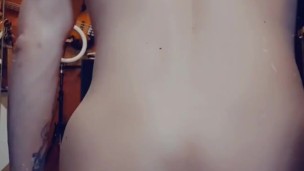 Femboy riding dildo letting out little moans with a tiny gape at the end!