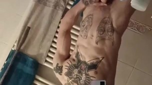 boy after shower spans the boar