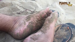 CUM SAND & FLIP FLOPS - PUBLIC NUDIST BEACH - CUM FEET SOCKS SERIES - MANLYFOOT 💦 🩴 - EPISODE 2