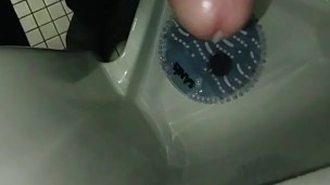 Quick work jerk and cum at urinal