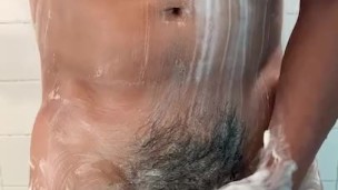 Solo male squirts in shower